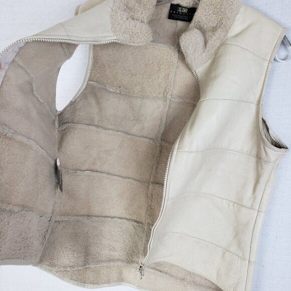 Skin Deep New Zealand Jacket Vest Lambskin Leather Shearling Quilted Cream sz M - Picture 7 of 11